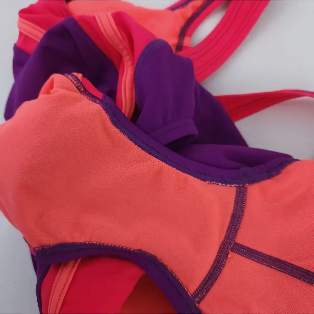 Speedo One Piece Swimsuit Size 8 Competitive Bathing Suit Purple Orange, Bright